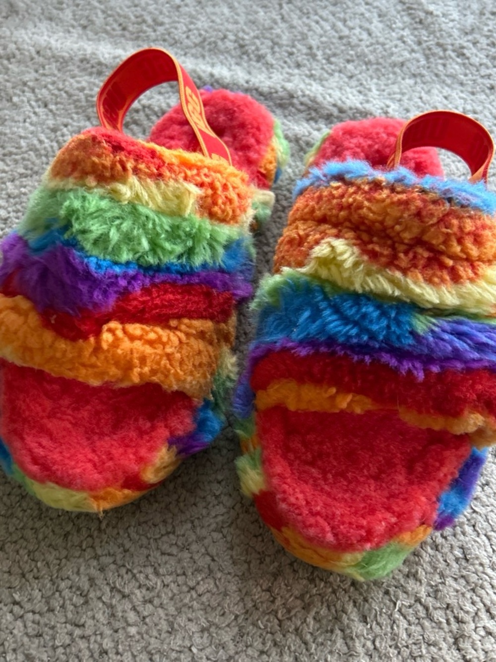 UGG Kids Rainbow Fuzzy Slide Sandals - Red, Orange, Yellow, Green, Blue, Purple